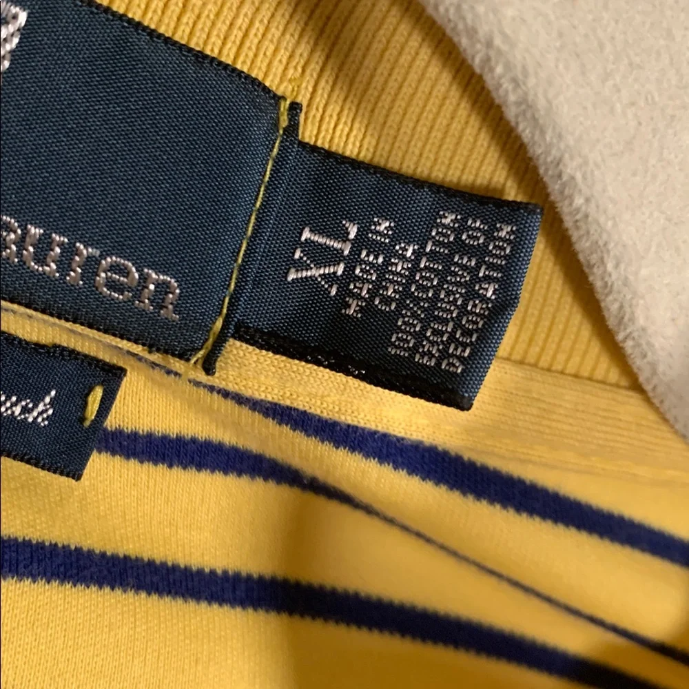 Polo Ralph Lauren Mens VTG Pima Soft Touch Striped Polo Yellow Blue XL Preppy